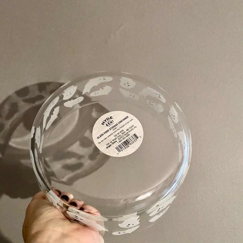 Halloween Bundle HYDE AND EEK Ghost Clear Glass Lg Storage Bowl, NWT Towel Set